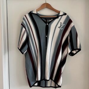 Louis Vuitton Stripped Knit Logo Top Short Sleeve Size L Mens Authentic